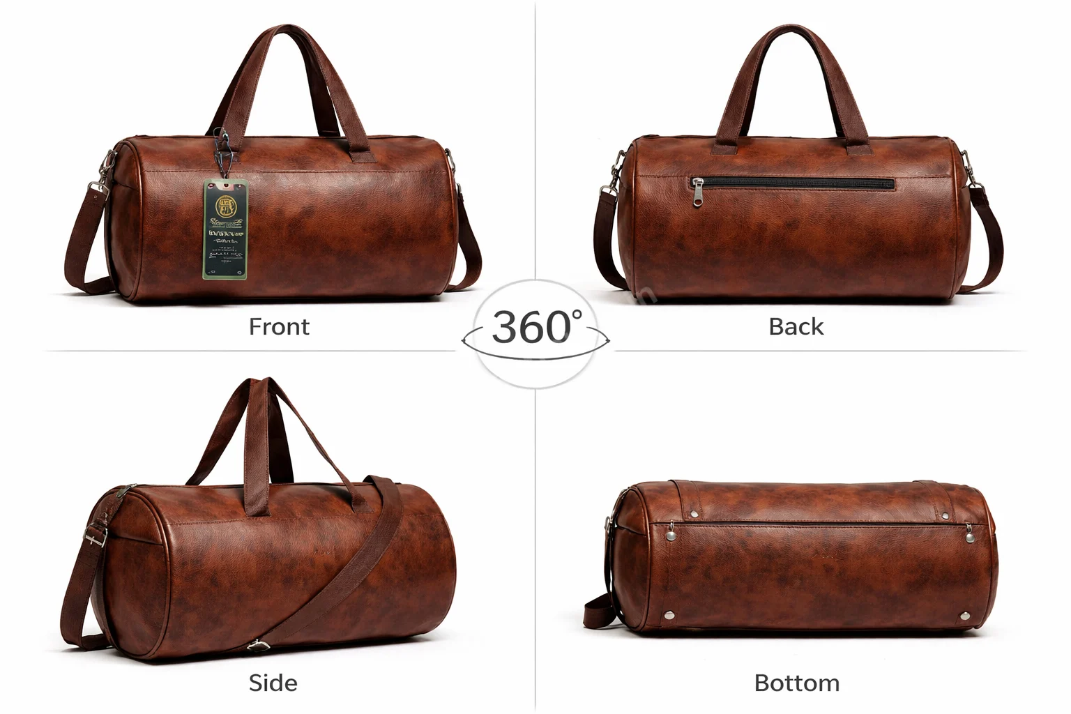 Travel Duffle Bag for Men & Women Brown Leather Gym Bag Stylish Weekender