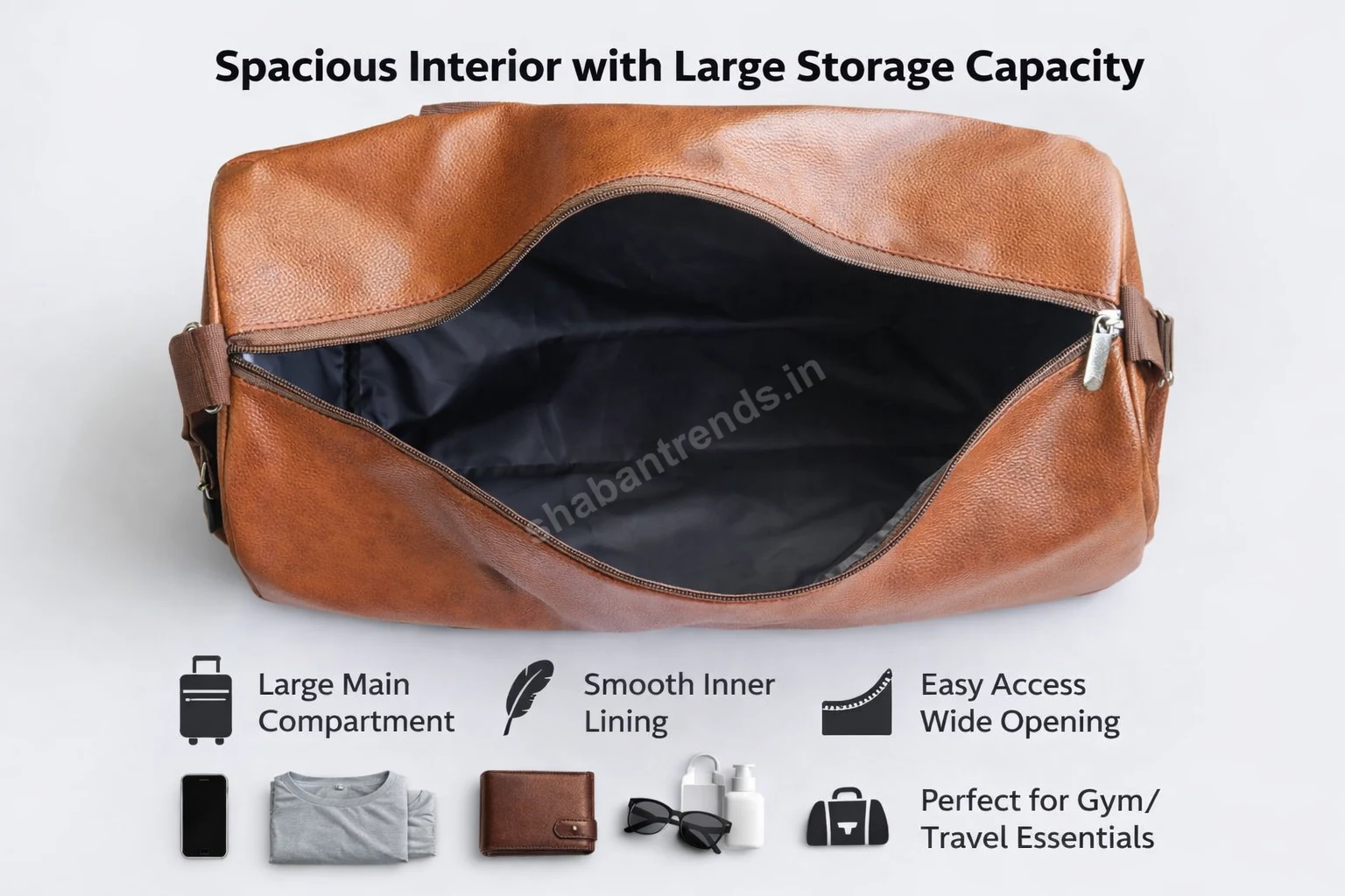 Travel Duffle Bag for Men & Women Brown Leather Gym Bag Stylish Weekender