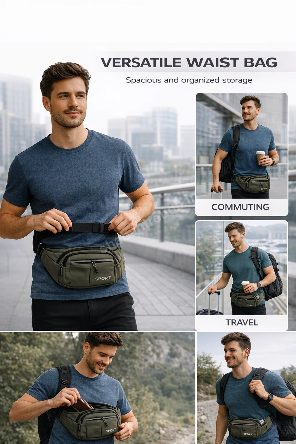 Men Waist Bag Fanny Pack Travel Belt Bag Stylish Crossbody Sling Bag