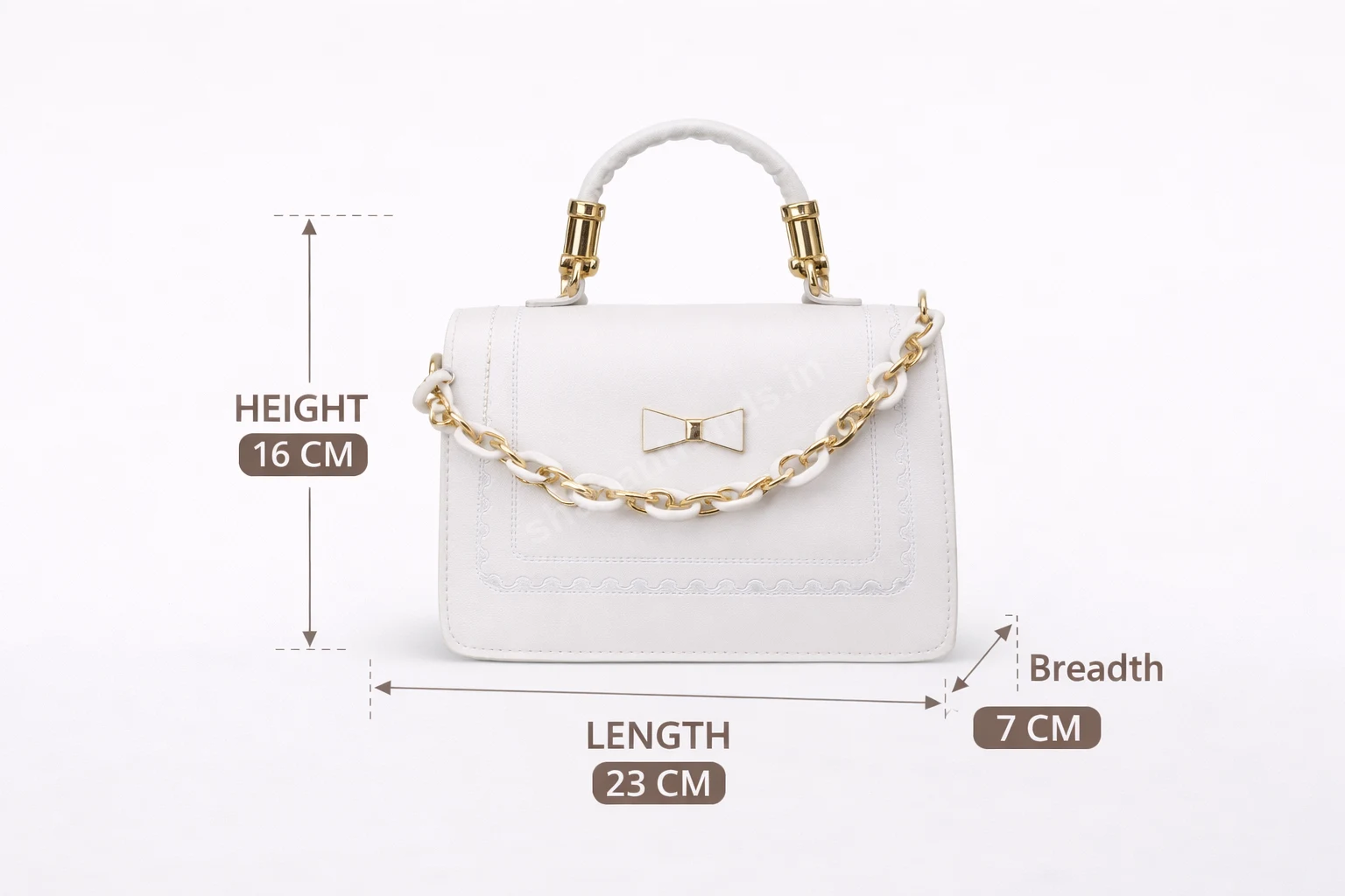 Stylish Women Handbag White Chain Satchel Bag with Top Handle & Strap