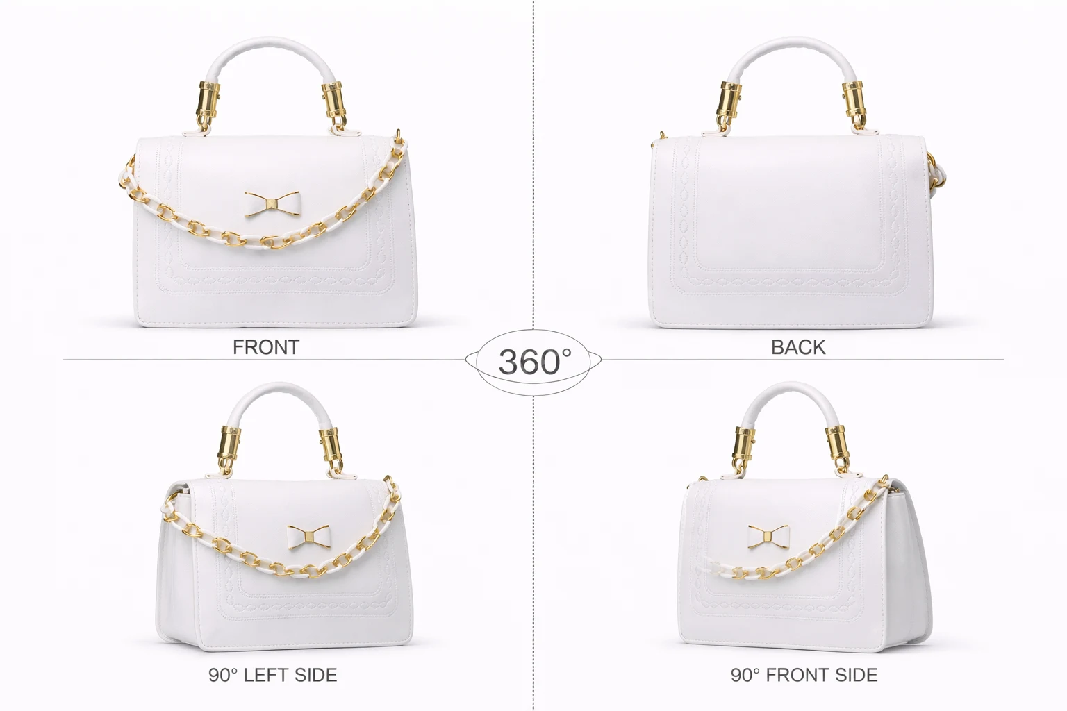 Stylish Women Handbag White Chain Satchel Bag with Top Handle & Strap