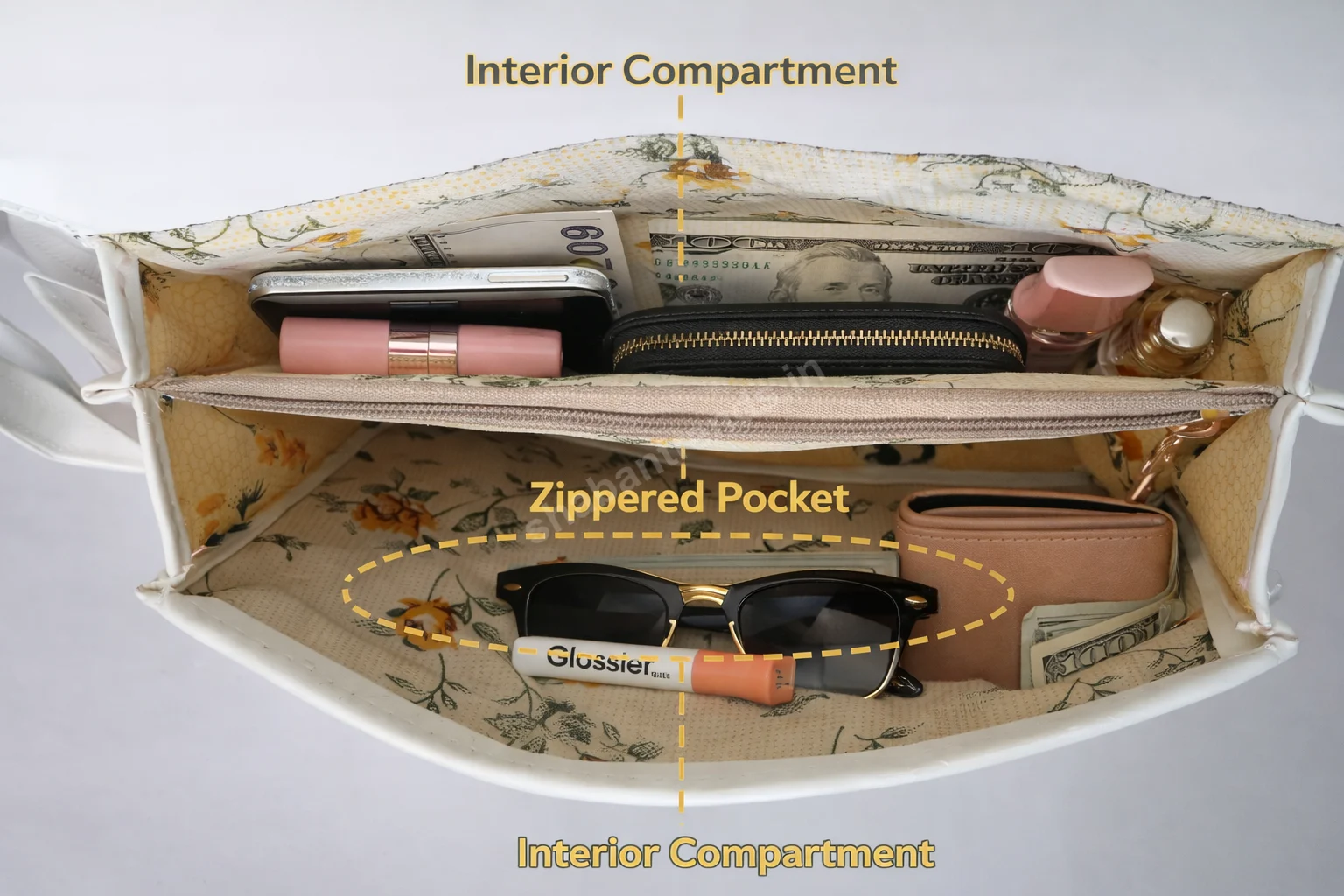 Stylish Women Handbag White Chain Satchel Bag with Top Handle & Strap