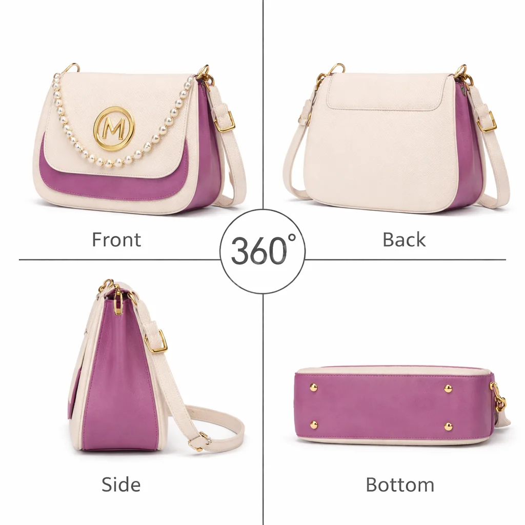 Elegant Women White Bow Handbag with Gold Chain & Top Handle Sling Bag