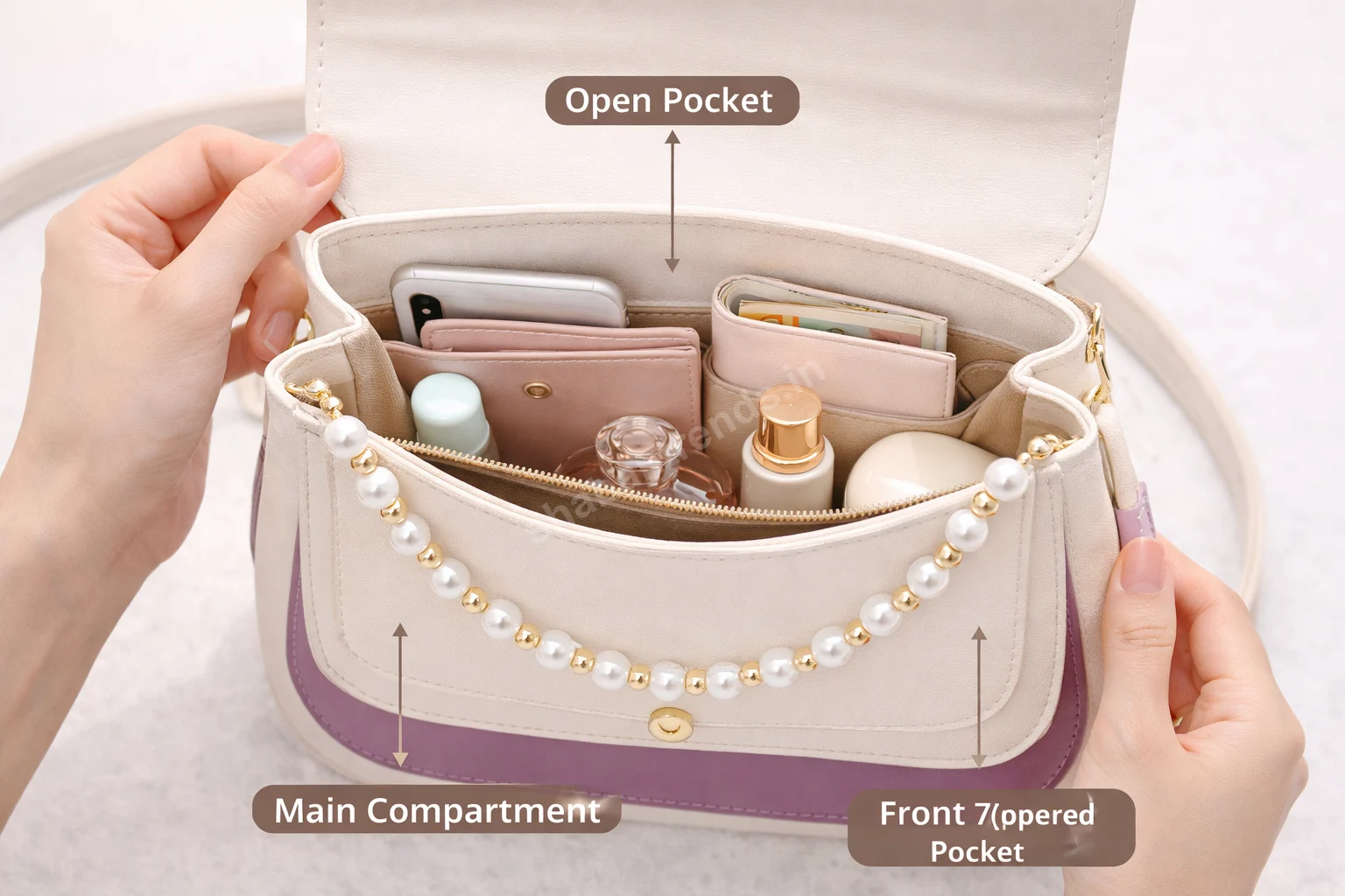 Elegant Women White Bow Handbag with Gold Chain & Top Handle Sling Bag