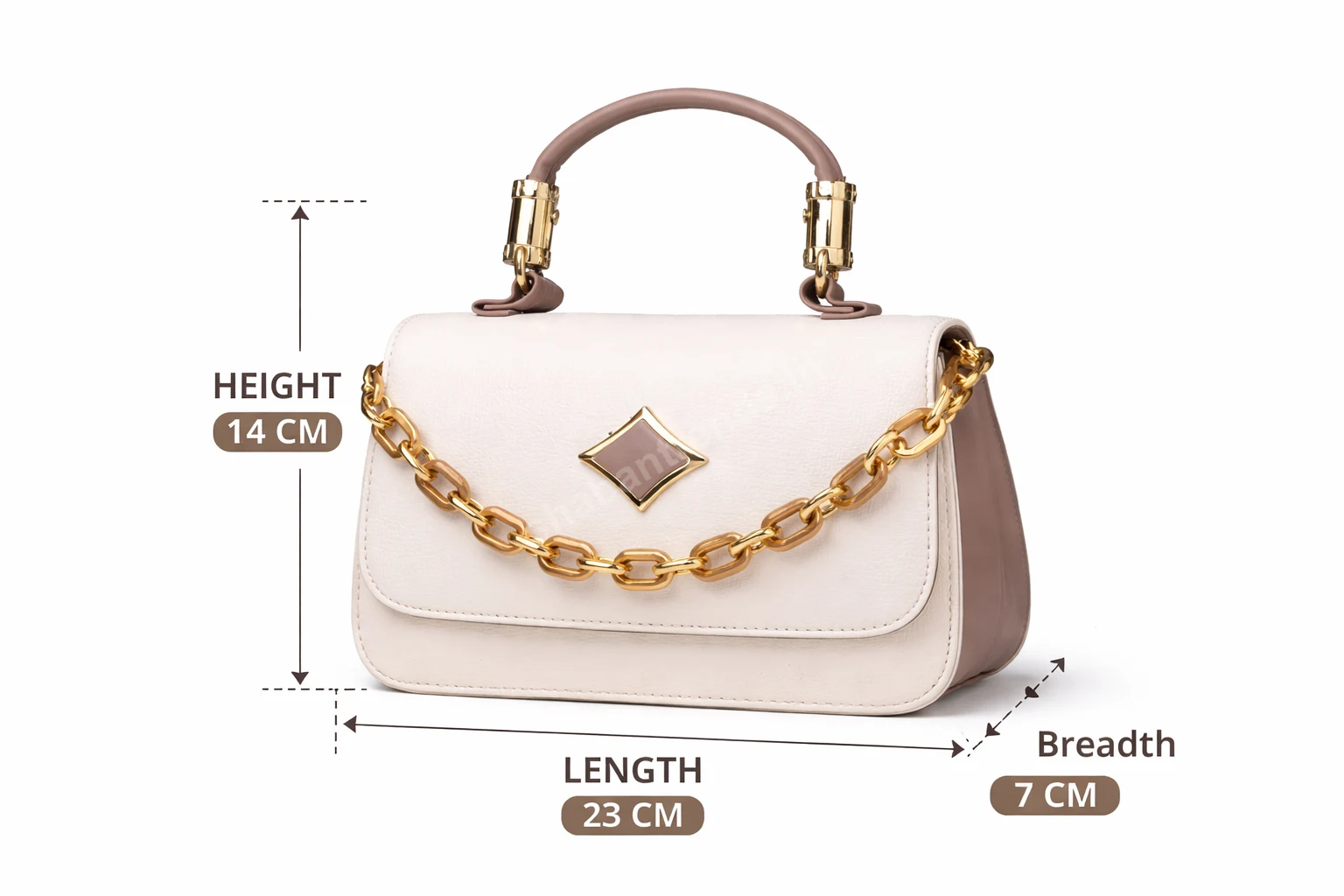 Elegant Beige Women Handbag with Gold Chain & Top Handle Sling Bag
