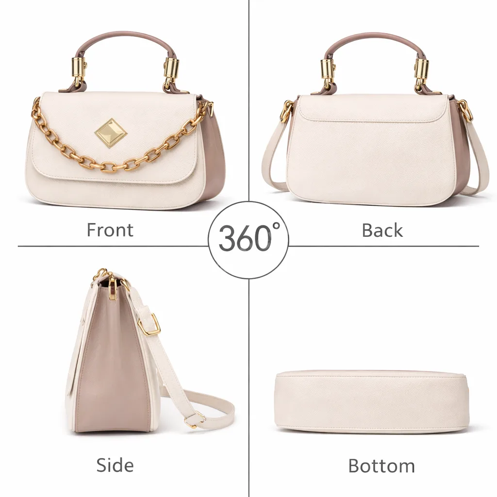 Elegant Beige Women Handbag with Gold Chain & Top Handle Sling Bag