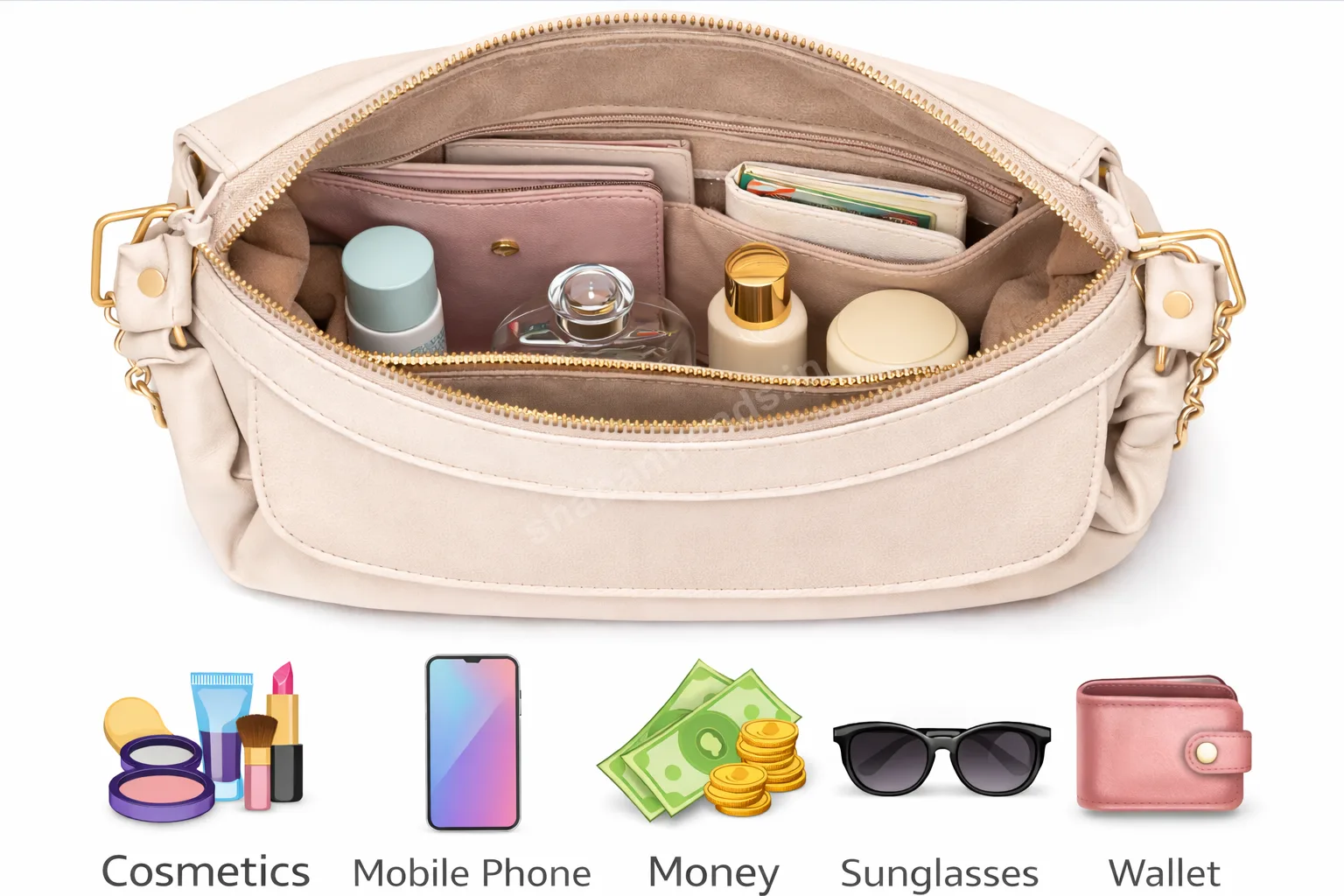 Elegant Beige Women Handbag with Gold Chain & Top Handle Sling Bag