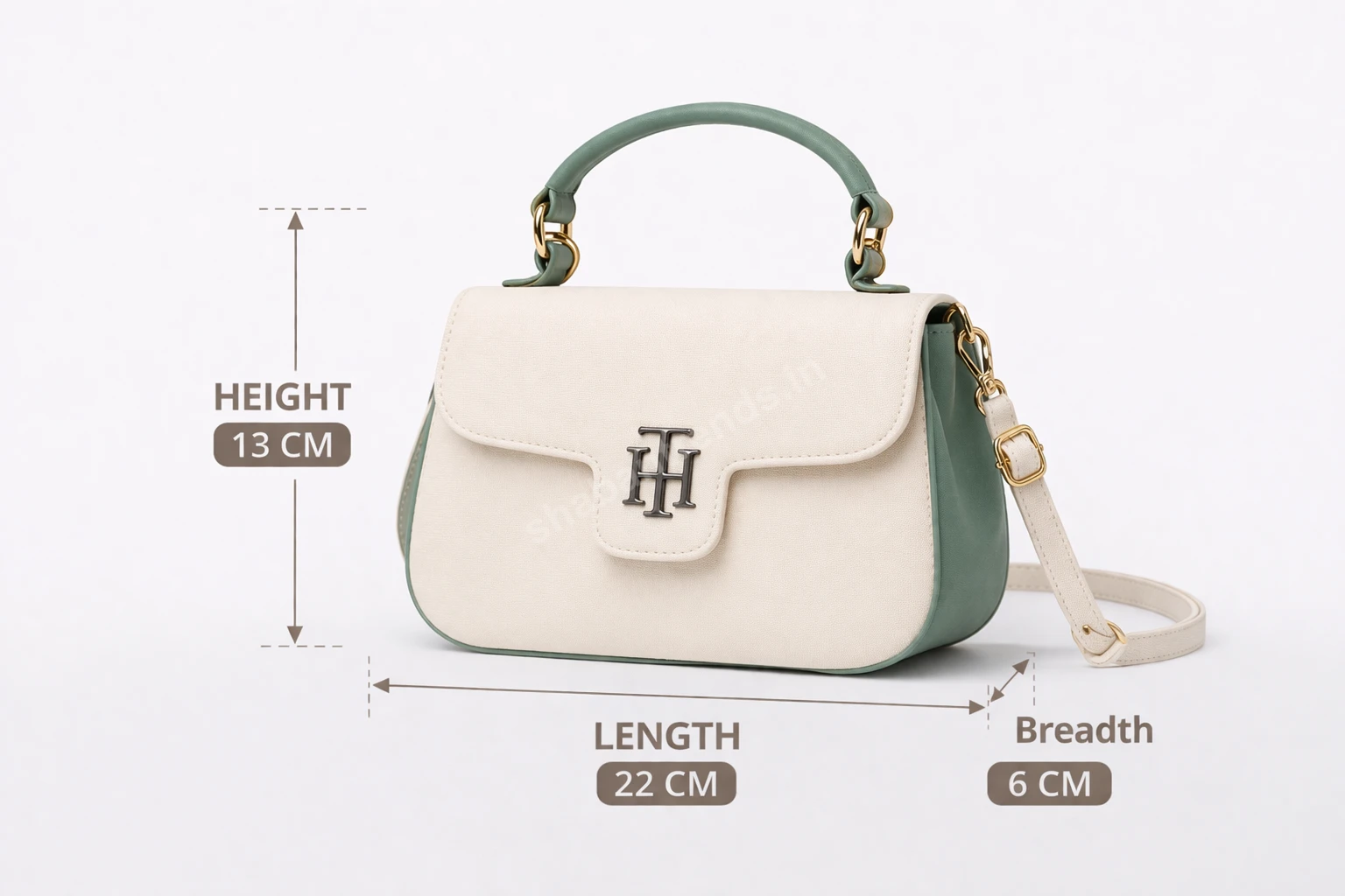 Elegant Cream & Green Women Handbag with Top Handle & Sling Strap