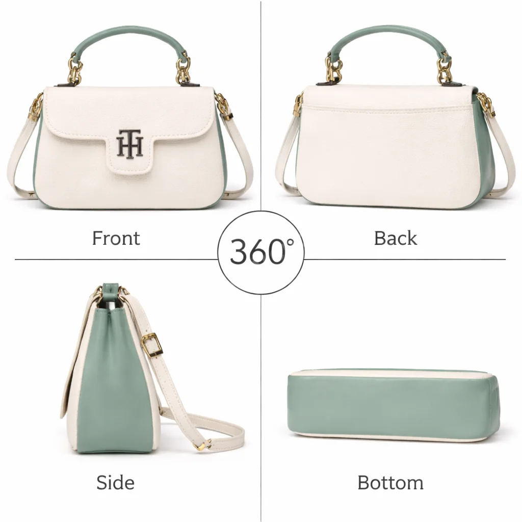 Elegant Cream & Green Women Handbag with Top Handle & Sling Strap