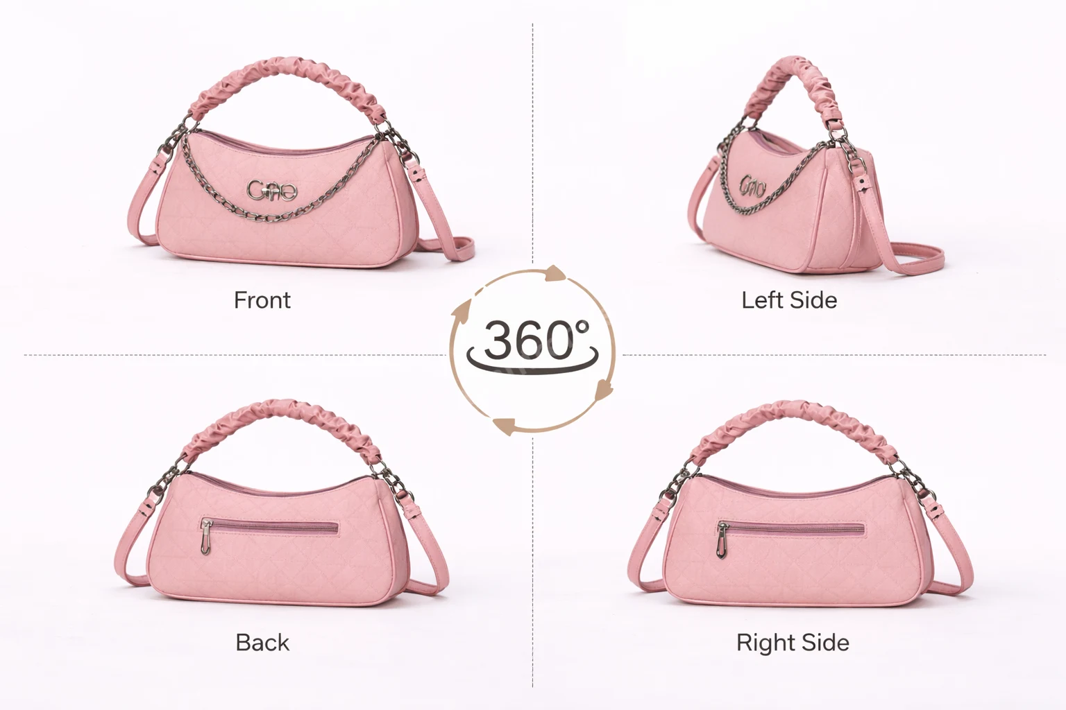 Stylish Pink Women Handbag with Chain Detail & Ruched Handle Sling Bag