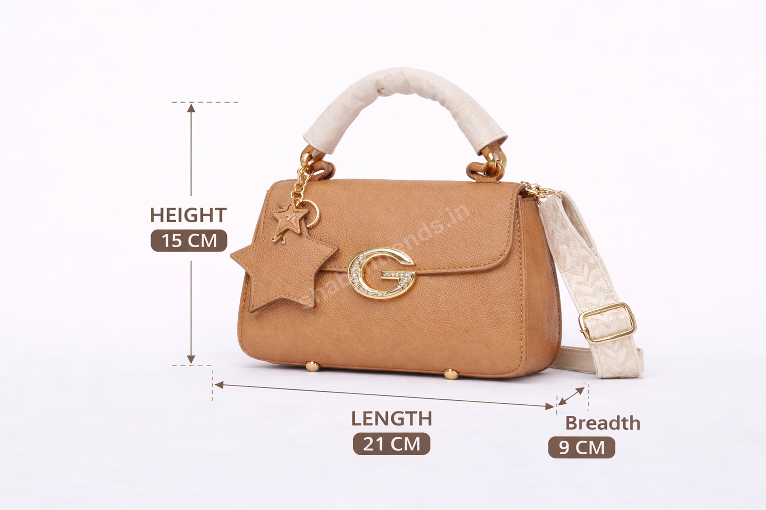 Elegant Tan Brown Women Handbag with Charm & Structured Sling Bag