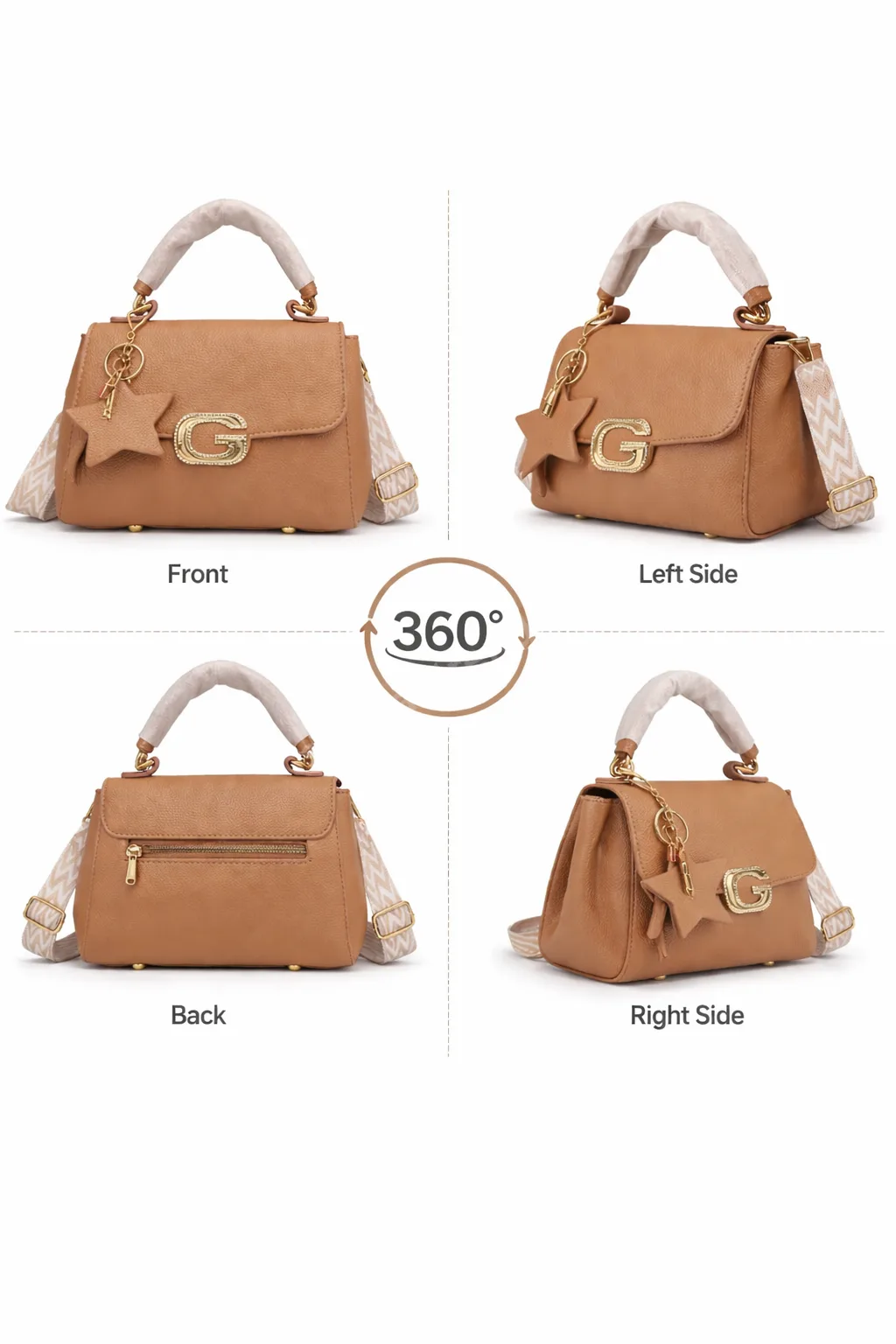 Elegant Tan Brown Women Handbag with Charm & Structured Sling Bag