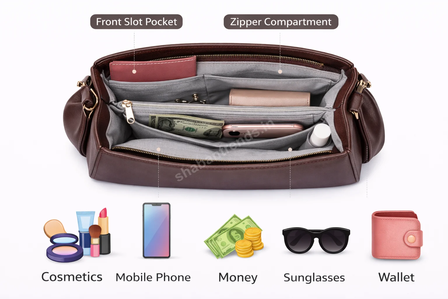 Classic Dark Brown Women Handbag with Structured Design & Spacious Compartments