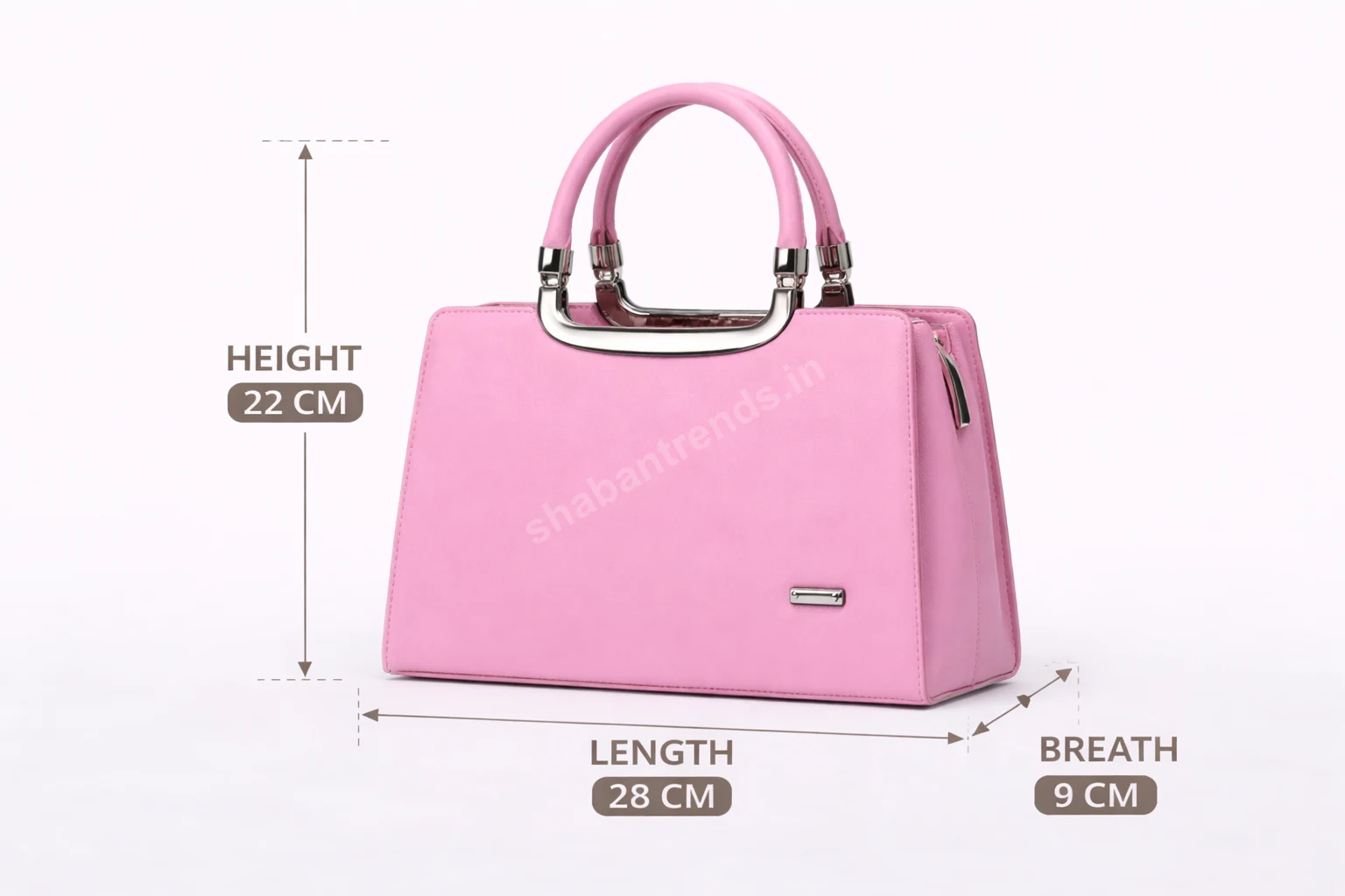 Stylish Pink Women Handbag with Metal Handle & Multi-Compartment Storage