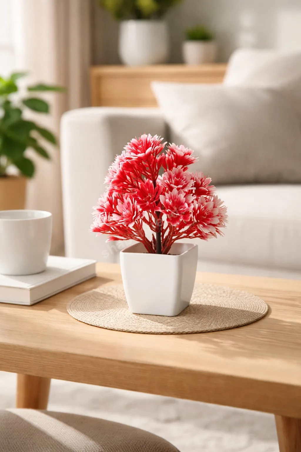 Mini Artificial Flower Plant in Cup  – Multi Color Table Top Décor | Replaceable Flowers