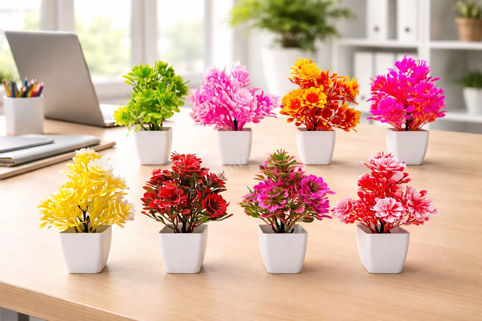 Mini Artificial Flower Plant in Cup  – Multi Color Table Top Décor | Replaceable Flowers