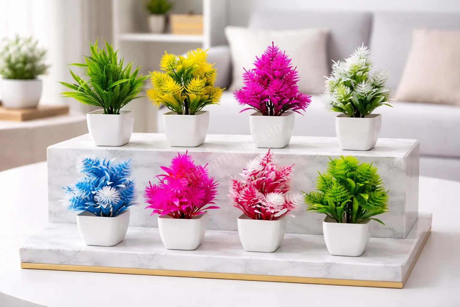 Mini Artificial Spike Plant in Cup (15 cm) – Multicolor Modern Table Top Greenery | Home & Office Décor