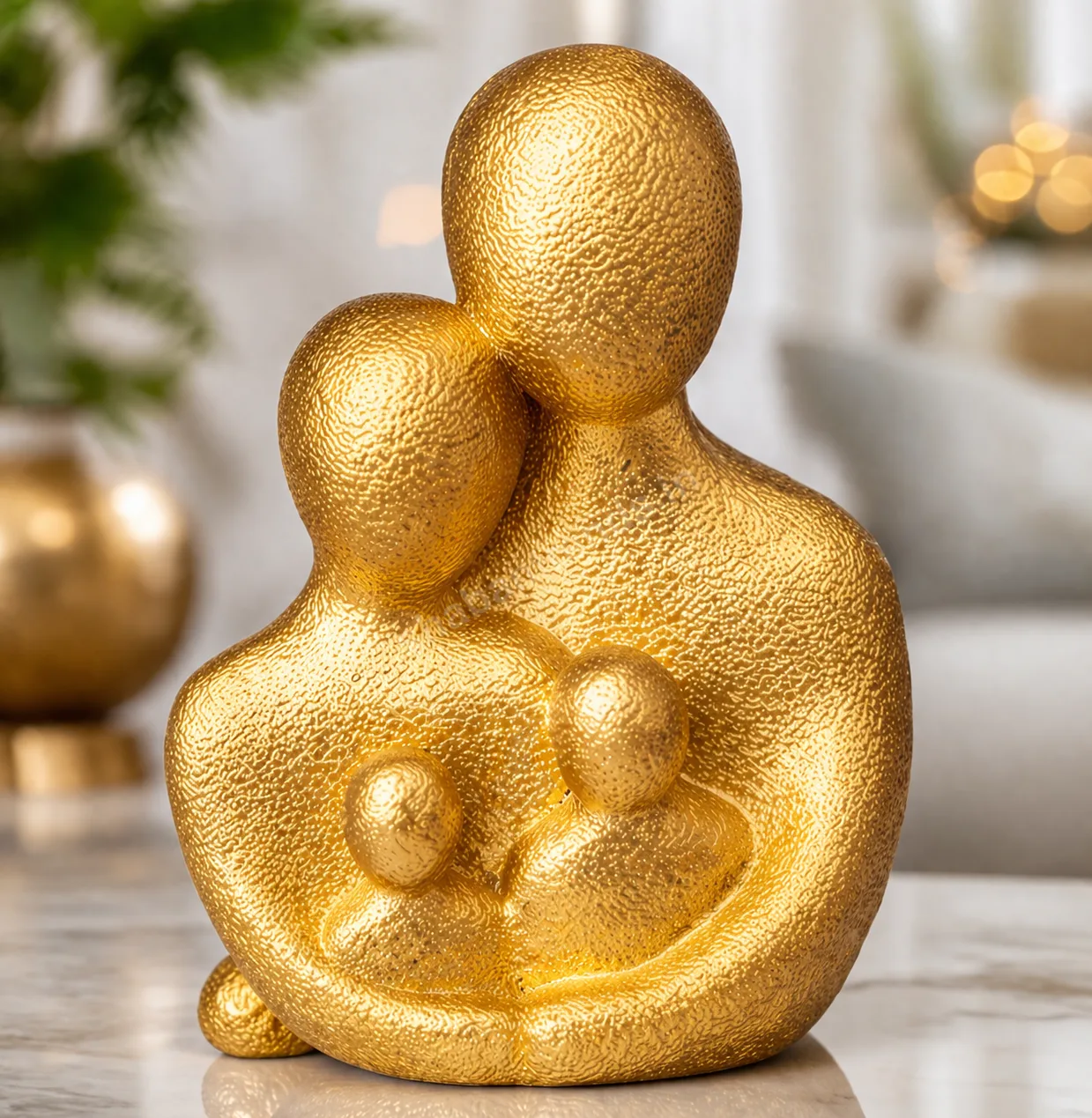 golden abstract family sculpture close up premium texture home decor figurine gift item