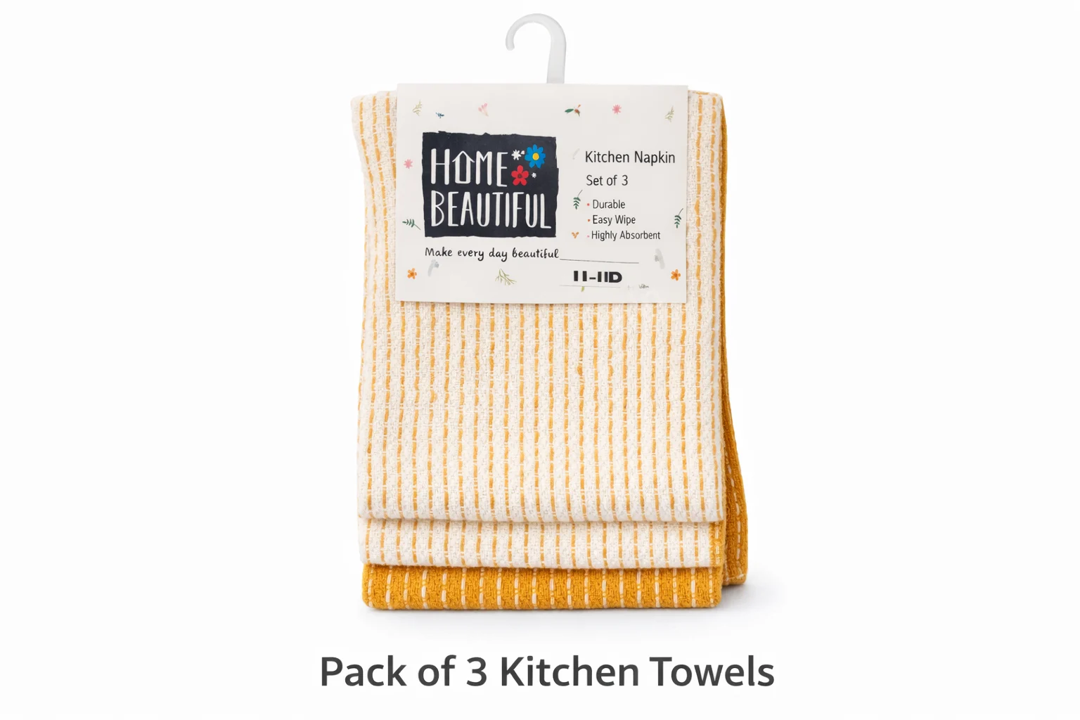 Kitchen Towels Set of 3 Cotton Dish Cloths Soft Absorbent Quick Dry Multipurpose Kitchen Napkins