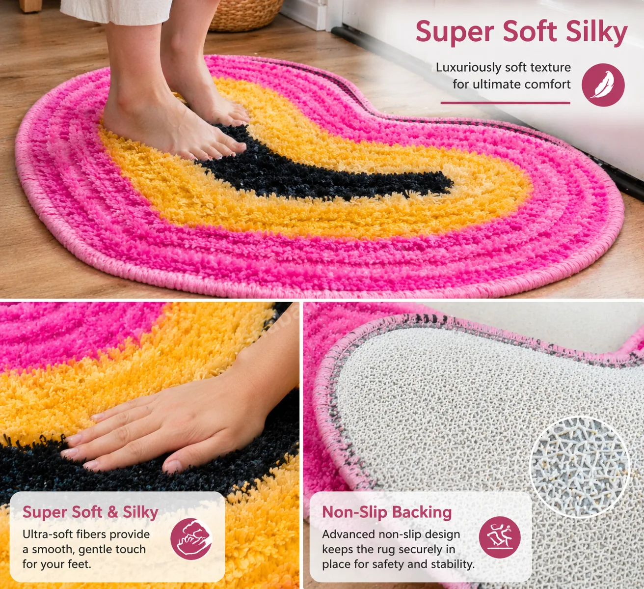 Heart Shape Floor Mat 16x24 Inch – Super Soft Polyester, Non-Slip Door Mat for Bathroom, Bedroom & Entrance | Washable Rug