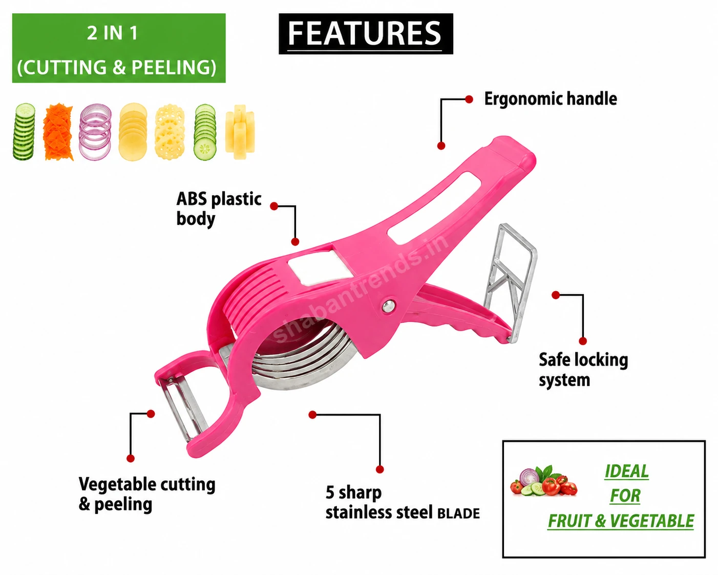 2-in-1 Vegetable & Fruit Multi Cutter with Peeler | 5 Blade Stainless Steel Cutter (Pack of 2)