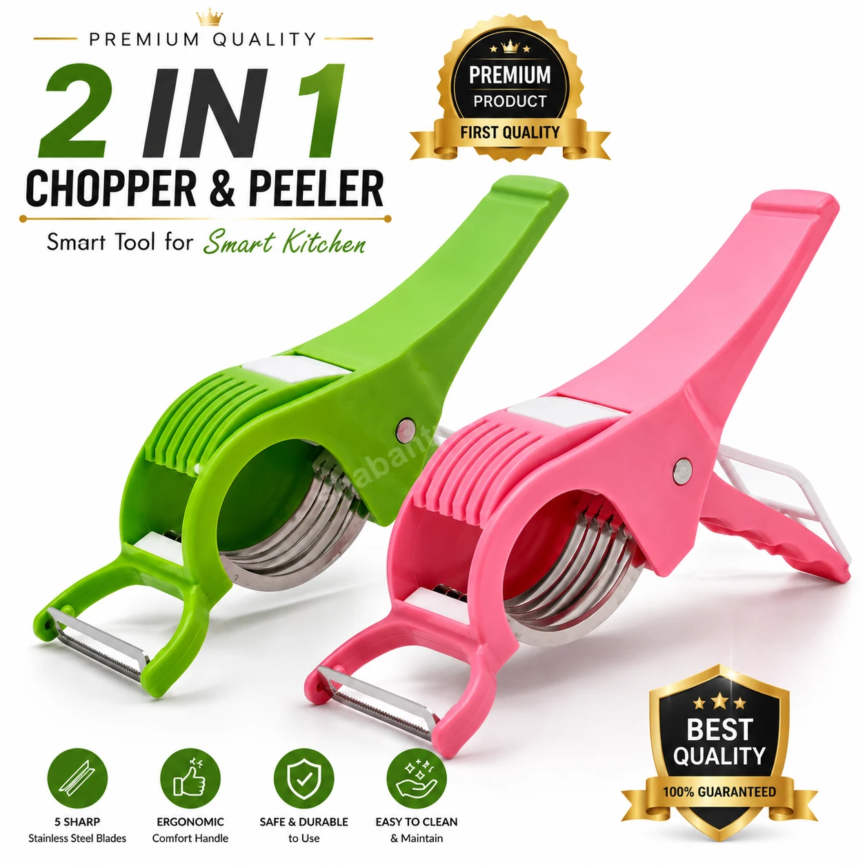 2-in-1 Vegetable & Fruit Multi Cutter with Peeler | 5 Blade Stainless Steel Cutter (Pack of 2)