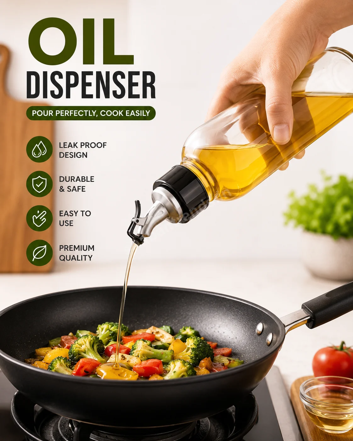Oil Dispenser 1000ml, Plastic Oil Dispenser Bottle 1 Litre, 1 Litre Oil Bottle for Kitchen, Refillable Oil Pouring Bottle for Cooking Oil Storage