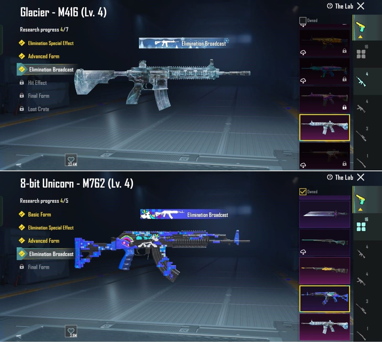 M416 the Glacier (Lv.4) M762 8Bit Unicorn (Lv.4) 45/300) Mythics Total Killing Machine Set Miss marionate Set Vageu SUrfer Set SEASON RPS A1 To A