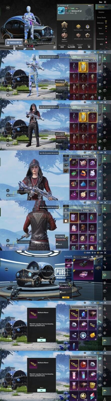 ID LVL 67  = MF 44 = ULTIMATE Mummy  SUTI  = DYSTOPIAN SUTI = GUN LAB 15 = M416