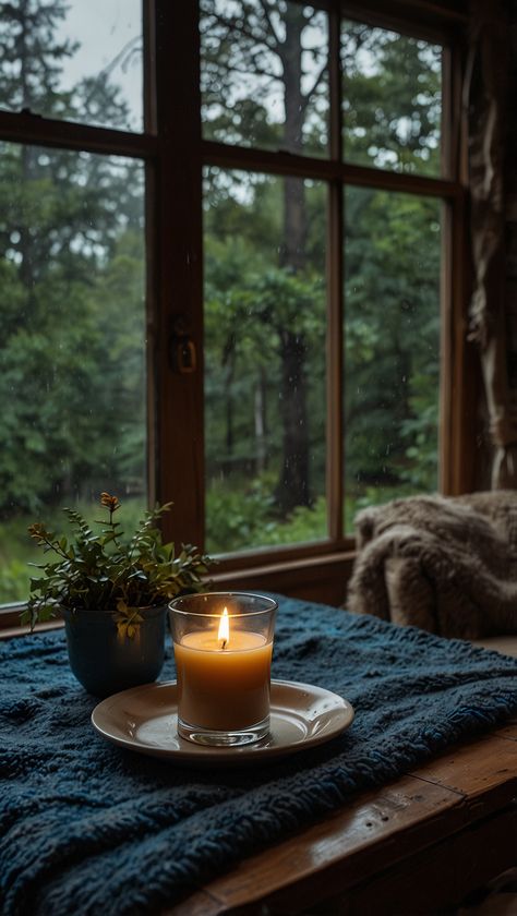 Cozy candle by the window