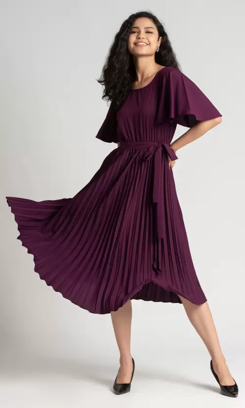 Women Fit and Flare Purple Dress