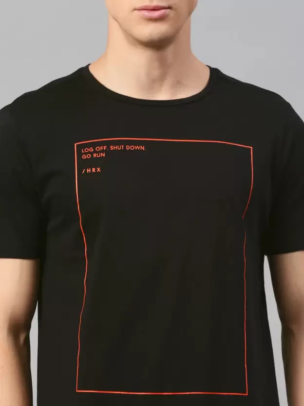 Men Printed Round Neck Black T-Shirt
