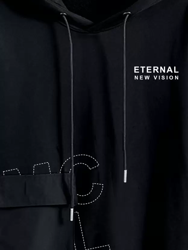 Men Printed Hooded Neck White, Black T-Shirt