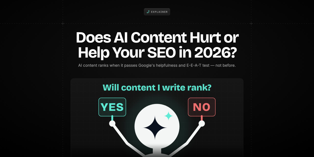 Robot hand and human hand together placing content blocks onto a rising Google search ranking ladder
