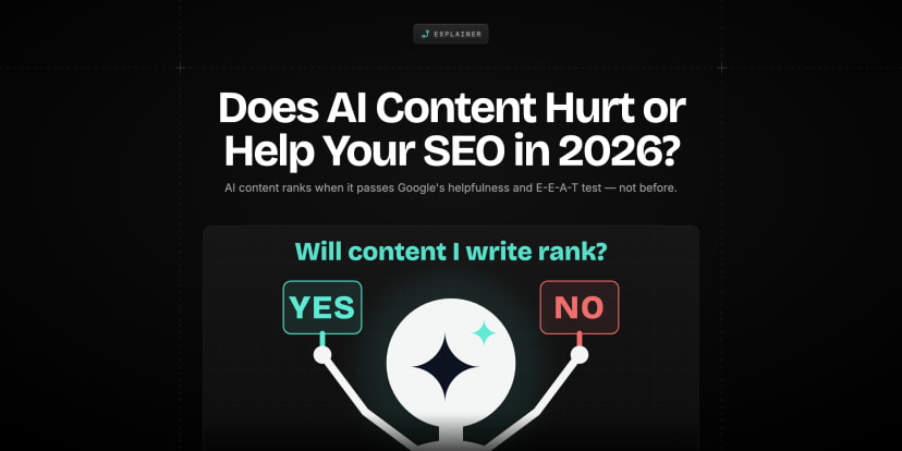 Robot hand and human hand together placing content blocks onto a rising Google search ranking ladder