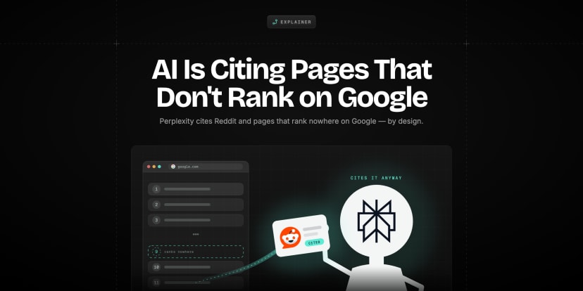 AI engine spotlighting a low-ranked page while Google's top search results sit ignored below