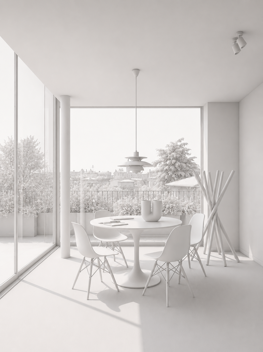 Clay render de escena arquitectónica