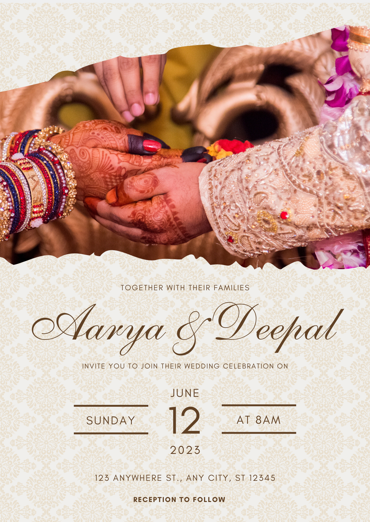 Beige and Brown Sophisticated Traditional Indian Wedding Invitation