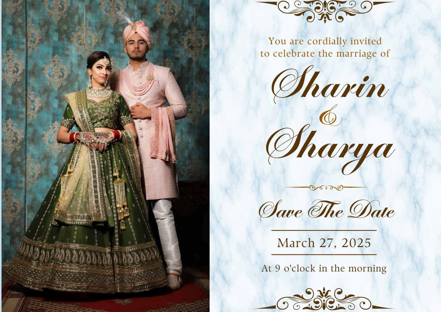 Blue and Brown Traditional Indian Wedding Invitation