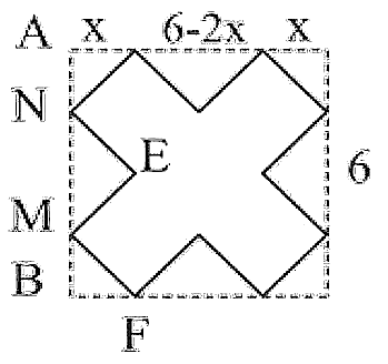 Từ tấm bìa hình vuông có cạnh bằng $6$ người ta cắt bỏ các tam giác vuông cân tạo thành hình tô đậm như hình vẽ 2 de thi toan online