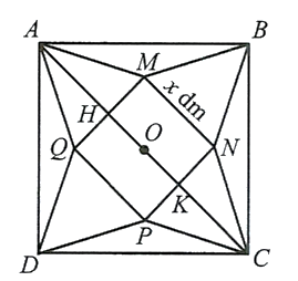 Từ một tấm bìa mỏng hình vuông cạnh 6 ${{dm}}$, bạn Hoa cắt bỏ bốn tam giác cân bằng nhau có cạnh đáy là cạnh của hình vuông ban đầu và đỉnh là đỉnh của một hình vuông nhỏ phía trong rồi gập lên, ghép lại tạo thành một khối chóp tứ giác đều 2 de thi toan online
