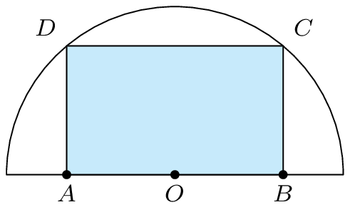 Từ một tấm tôn có hình dạng là nửa hình tròn bán kính $R=5$, người ta muốn cắt ra một hình chữ nhật 1 de thi toan online