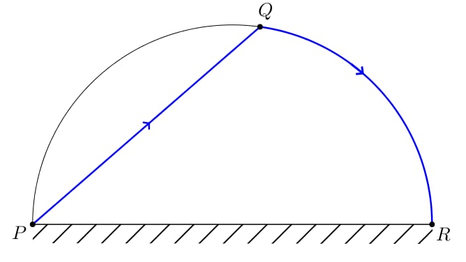 Cho một bờ hồ hình bán nguyệt có bán kính bằng $2text{km}$, đường kính $PR$ như hình vẽ sau : </p><p><img src='https://res 1 de thi toan online