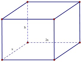 Anh An muốn thiết kế một bể chứa nước có dạng hình hộp chữ nhật không có nắp, có đáy là hình chữ nhật với chiều dài gấp đôi chiều rộng và diện tích tất cả các mặt của bể nước bằng $150$ m2 1 de thi toan online