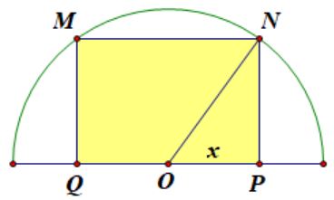 Từ một miếng tôn dạng nửa hình tròn có bán kính $R=4$ dm, người ta muốn cắt ra một hình chữ nhật 1 de thi toan online