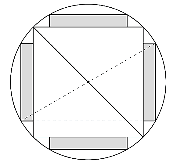 Từ một khúc gỗ tròn hình trụ có đường kính bằng 40 cm, cần xả thành một chiếc xà có tiết diện ngang là hình vuông và bốn miếng phụ được tô màu xám như hình vẽ dưới đây 1 de thi toan online