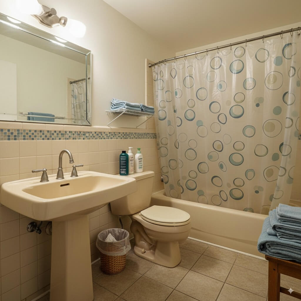 Estado inicial de Baño Moderno con Paneles - Reforma de baño sin obras en Valencia completada en 48 horas. Revestimiento con paneles de aluminio de gran formato sobre azulejo existente, imitación cerámica porcelánica de lujo. Técnica innovadora sin demoler, sin escombros, sin polvo. Resultado impermeable y antimicrobiano. - FASTDOIT reformas Valencia, Castellón y Alicante