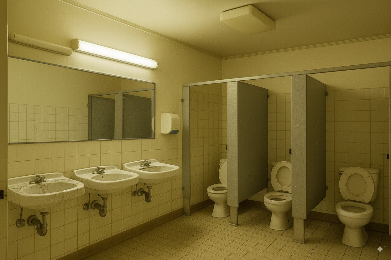 Estado inicial de Baños Públicos Hotel - Renovación de baños públicos para hotel en Castellón. Revestimiento cerámico antibacteriano, solado antideslizante clase 3, instalación de sanitarios suspendidos de fácil limpieza. Solución duradera, resistente al tráfico intenso y bajo mantenimiento. Normativas de accesibilidad. - FASTDOIT reformas Valencia, Castellón y Alicante