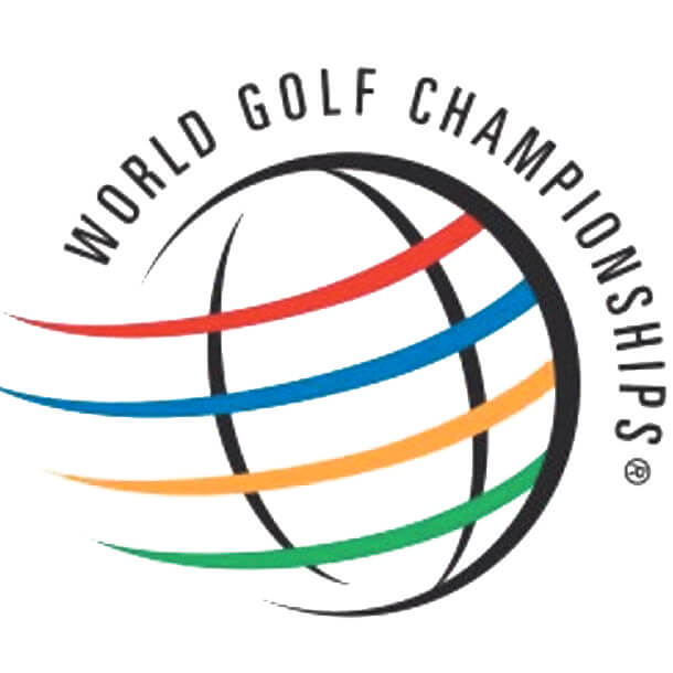 Stunning desert golf course hole with pristine green fairways, natural stone features, towering saguaro cacti, and dramatic mountain backdrop in golden hour lighting.