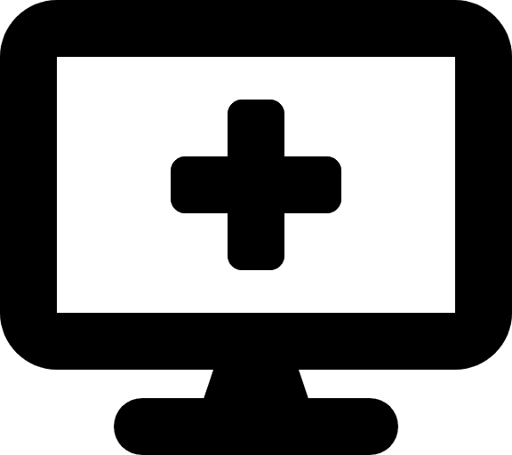 a computer screen with a medical cross on the screen